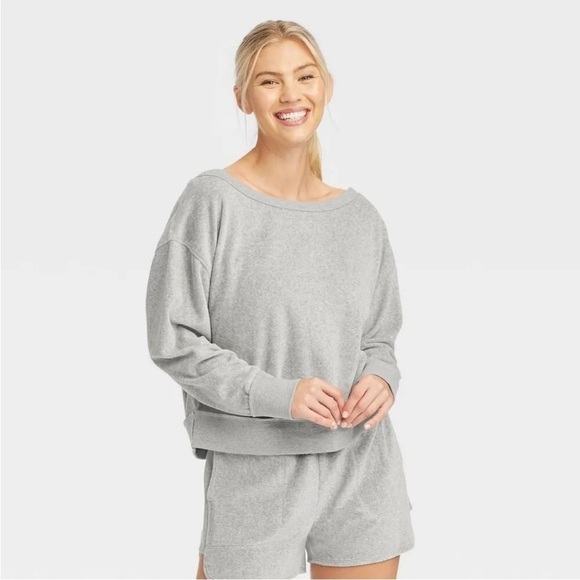 Joylab Women's Velour Sweatshirt Heathered Gray - Picture 1 of 8